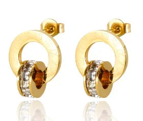 Shiny Zircon Hoop Earrings for Women Trendy Golden Stainless Steel Circle Earring Jewelry Pendientes