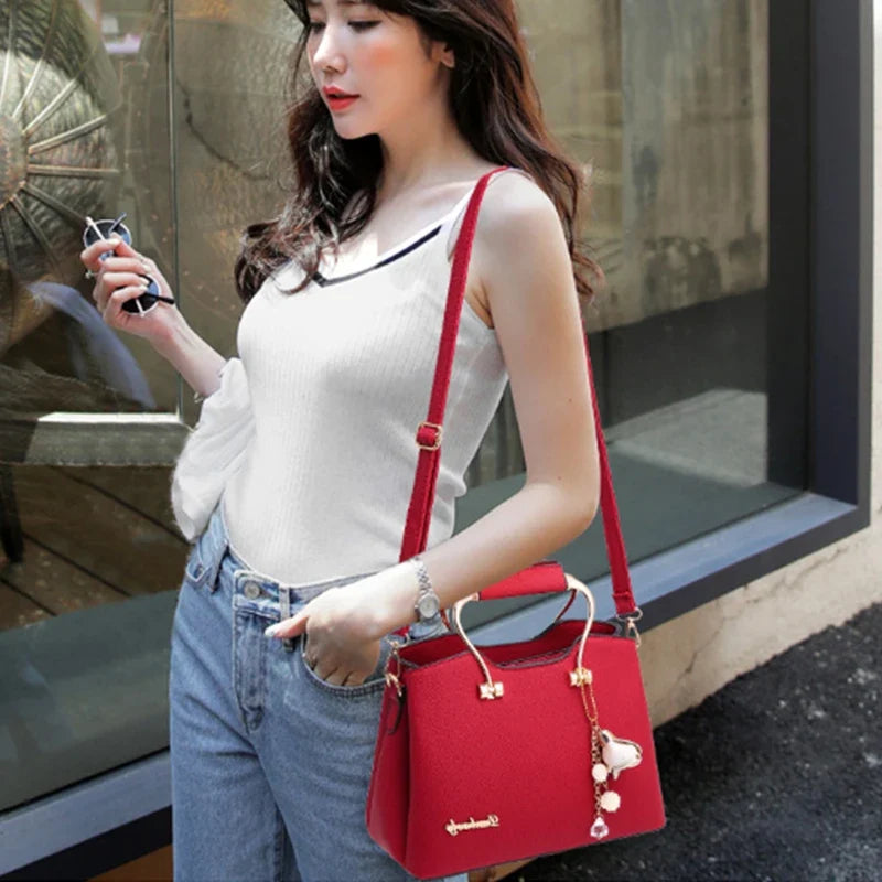 Luxury Handle Bags for Women | PU Leather Pendant Crossbody Bag & Large Capacity Messenger Handbag (Middle-Aged Mommy Bags Tote Purse)