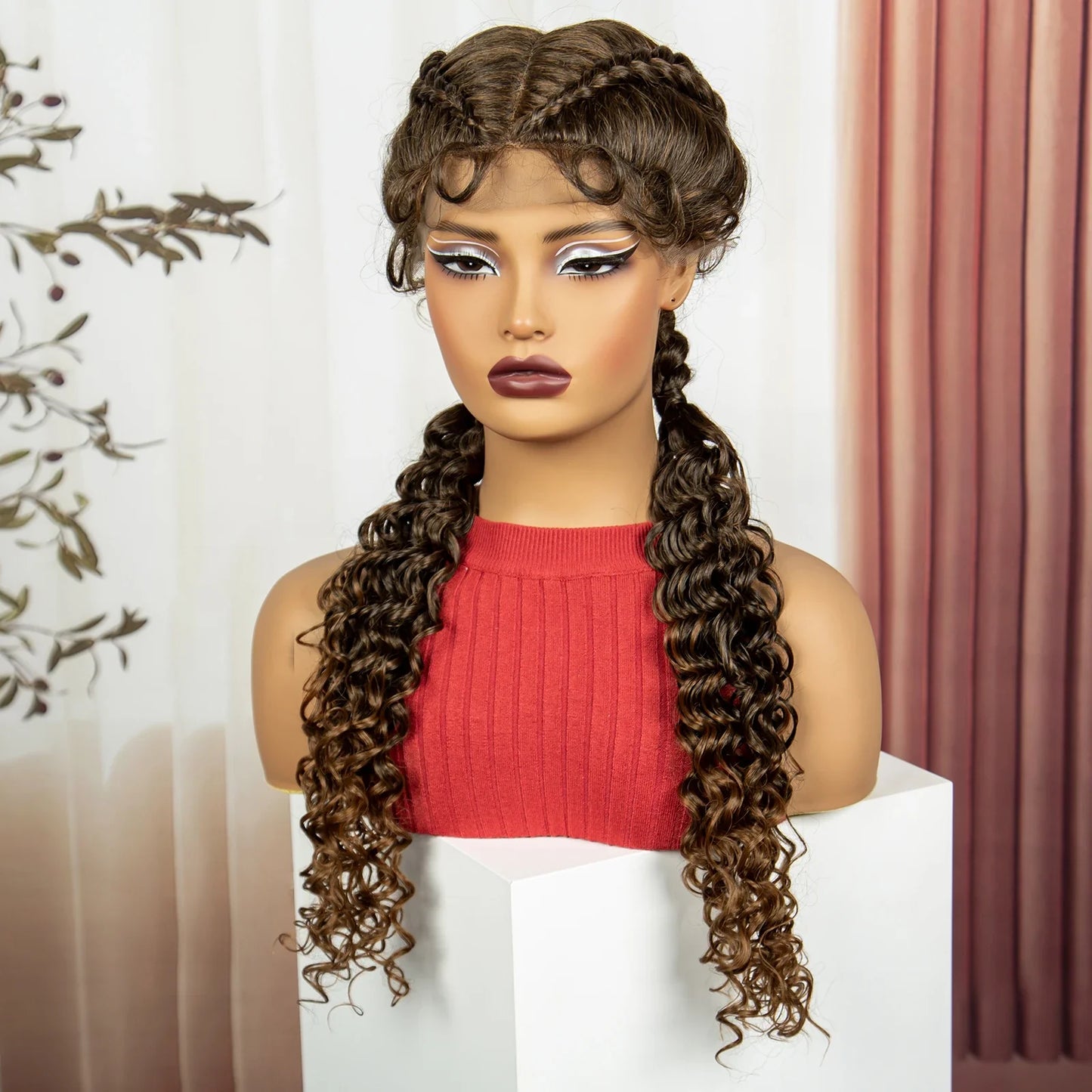Curly Cornrow Twist Braids Wig | 13x1 T Part Lace | Water Wave | Black Women