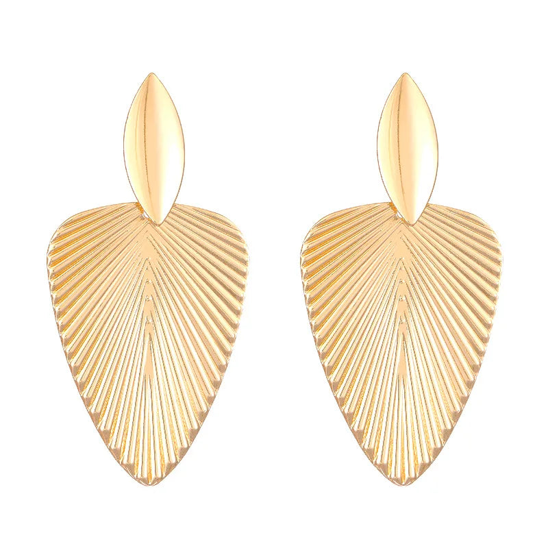 Advanced Metal Textured Leaf  Pendant Big Earrings Women's Exaggerated Fashion Party Jewelry Gold Color Geometry Drop Earring
