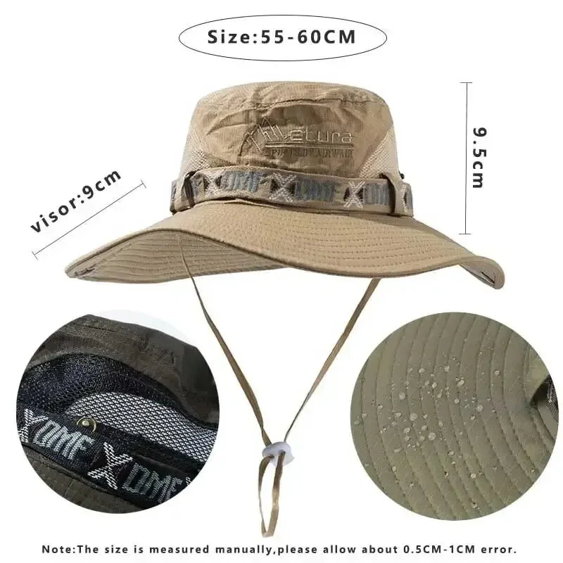 1Set bucket hat Summer Men UV Protection Hiking Beach Sunscreen Cap Bucket Hats Summer Hunting Hat Mesh Fisherman Safari Hat