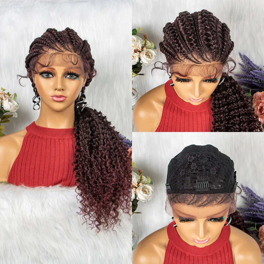 28" Blonde Knotless Cornrow Braids Wig with Curly Ends | Lace Frontal | Baby Hair