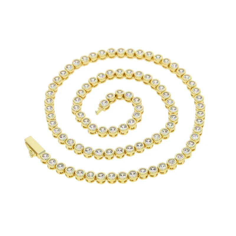 Geometric High Quality Fashion Women Jewelry Bezel Set Round Shaped Tennis Chain Bracelet Necklace Set