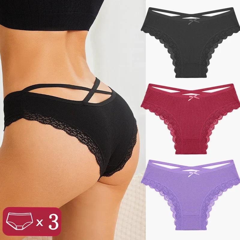 3-Piece Women's Cotton Seamless Panties – Low Rise, Hollow Design