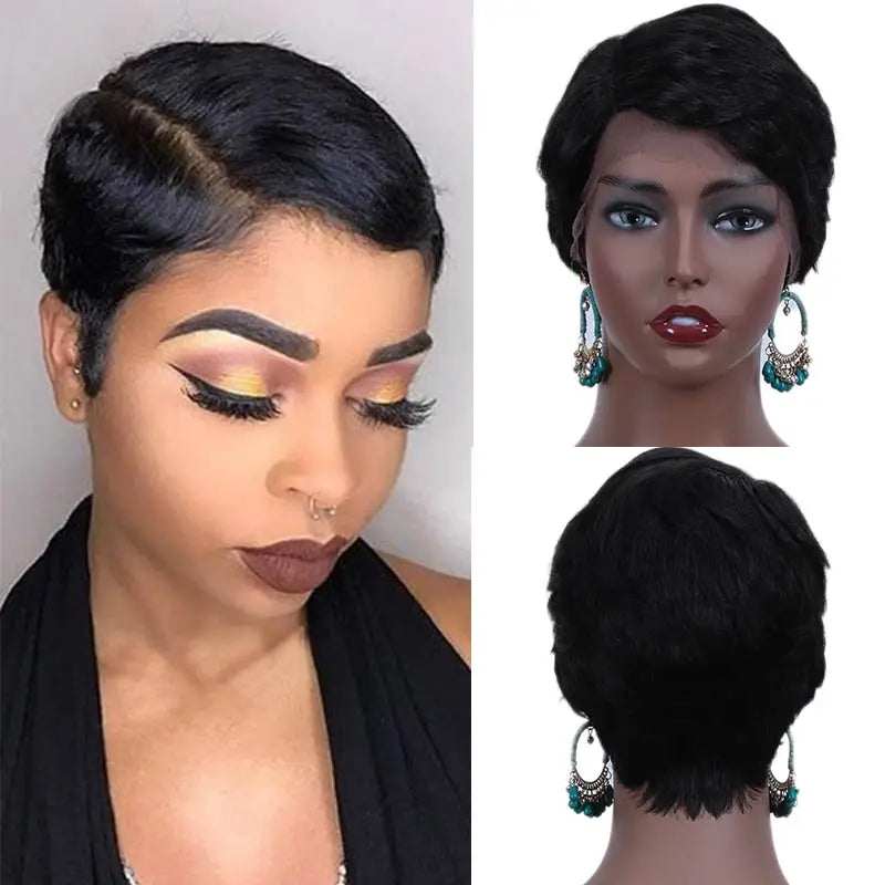Peruvian Straight Pixie Cut Bob Wig | T-Part Transparent Lace Human Hair (Pre-Plucked Hairline)