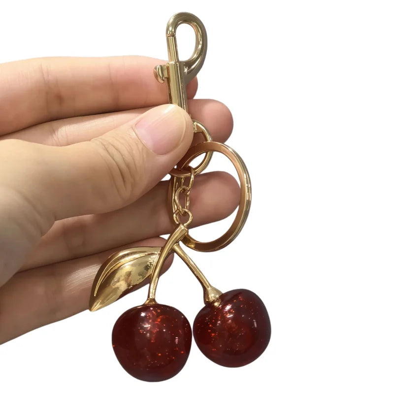Fashion Cherry Charm Pendant Keychain Red Crystal Fruit Style Cute Bag Decor Accessory Sweet Present for Girls & Women