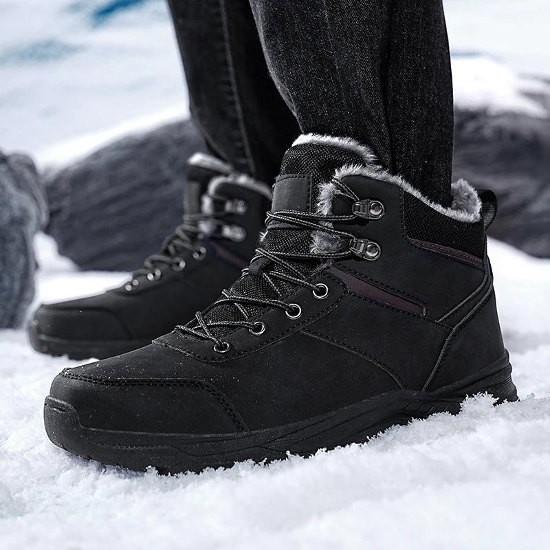 New Autumn and Winter High-Top Thick-Soled Fleece-Lined Men's Snow Boots, Outdoor Hiking Shoes, Hunting Boots, Hiking Boots