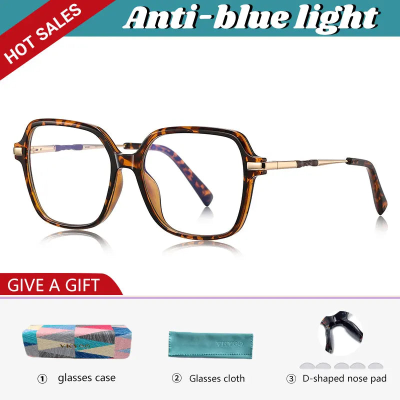 VICKY Geometric Simple Square Large Frame Women's Glasses Anti-Blue Light Reading Glasses Customizable Prescription PFD2211