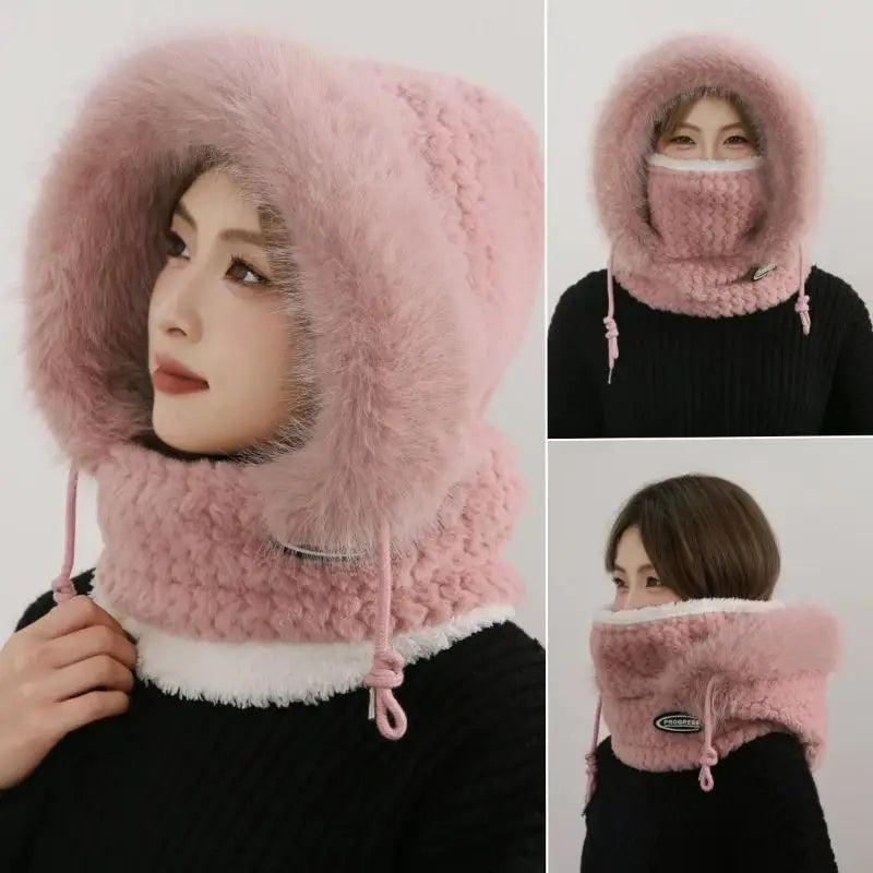 Simple Solid Color Cycling Windproof Cap Thickened Neck Warmer Ear Protection Hat Keep Warm Windproof Winter Hat Scarf Set