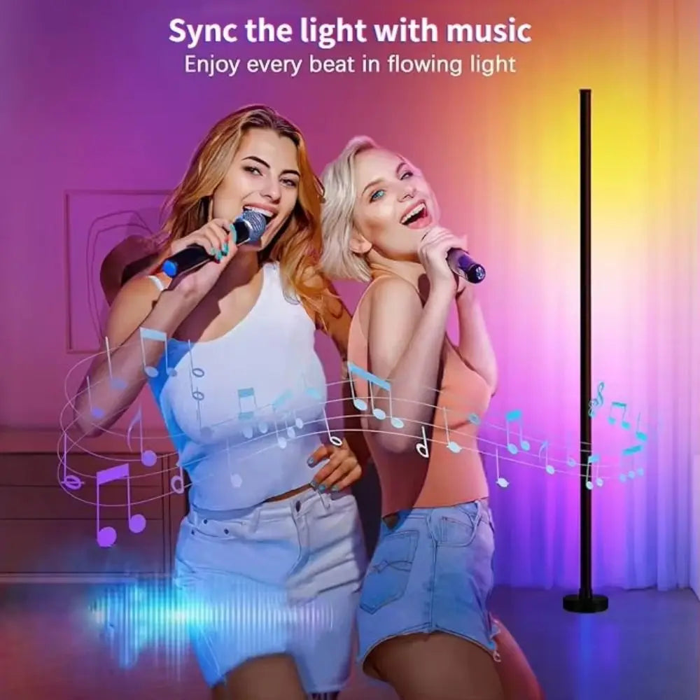 Remote Control Smart LED Floor Lamp Music Sync Dual Control Modes Corner Lighting Timer Function APP Control RGB Floor Lamp