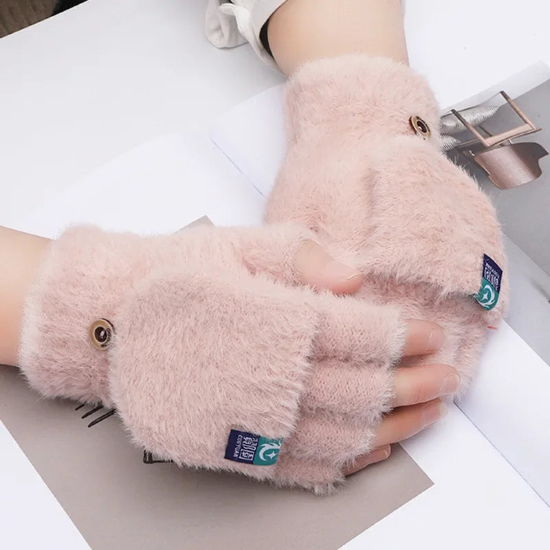 Hot sale! Women's Plush Half Finger Touchscreen Winter Gloves Soft Fashion Warm Imitation Mink Cashmere for Driving, winter work