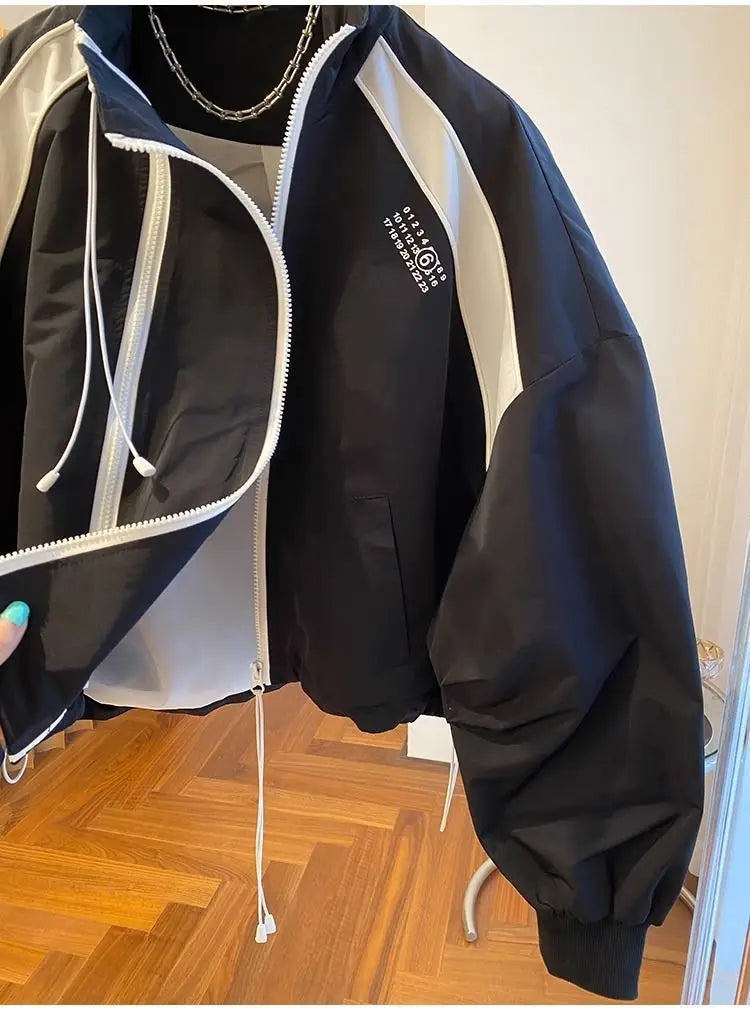 Zipper Design Niche Loose Casual Stand Collar Windbreaker Jacket Spring and Autumn Short Jacket Jacket Top