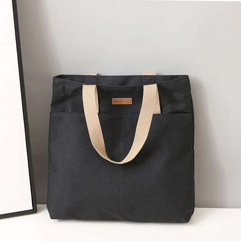Women's Canvas Tote Bag | Solid Color Designer Ladies Casual Handbag & Large Capacity Cotton Reusable Shopping Beach Bag