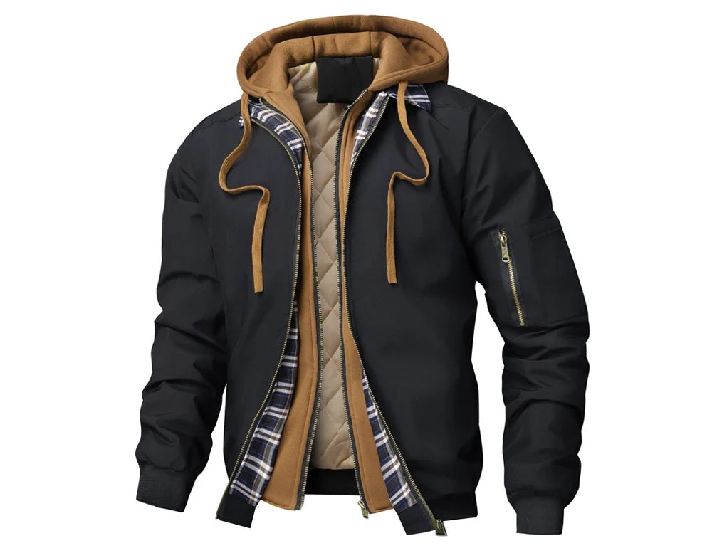 Autumn Winter Men's Warm Windbreaker Jacket Outdoor Man Thick Windbreaker Hiking Hooded Coats Men Thermal Sports Zipper Parkas J