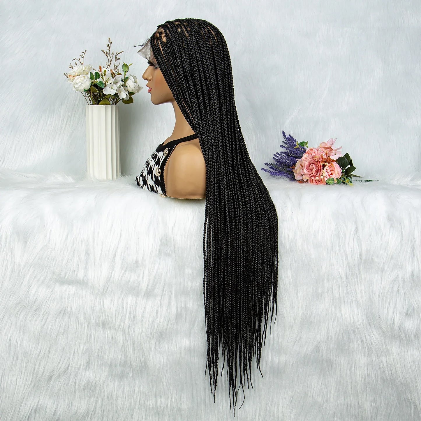 HD Full Lace Knotless Box & Cornrow Braided Wig | Transparent Lace | Synthetic Crochet Braids for Black Women