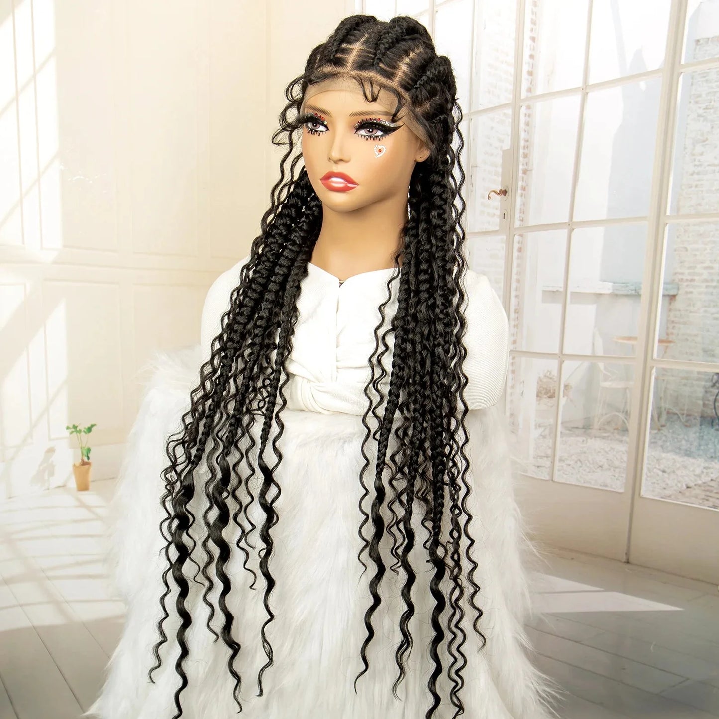 Boho Cornrow & Knotless Box Braids Wig | Full Lace | Kanekalon Hair | Women's Braided Wig