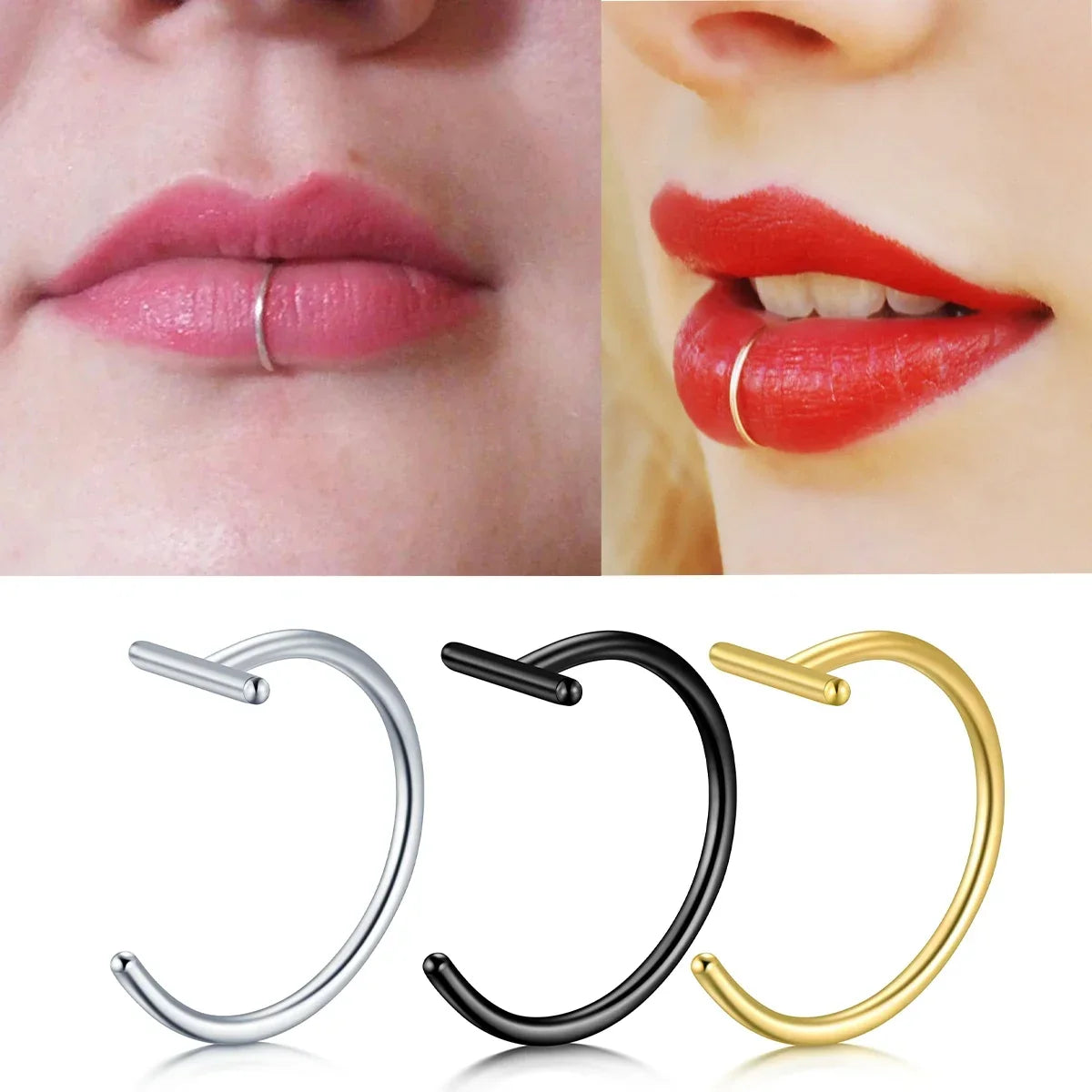 1PCS Fake Piercing Lip Rings Nose Nostril Ring Septum Clip On Mouth Ring Fake Piercing Body Clip Hoop