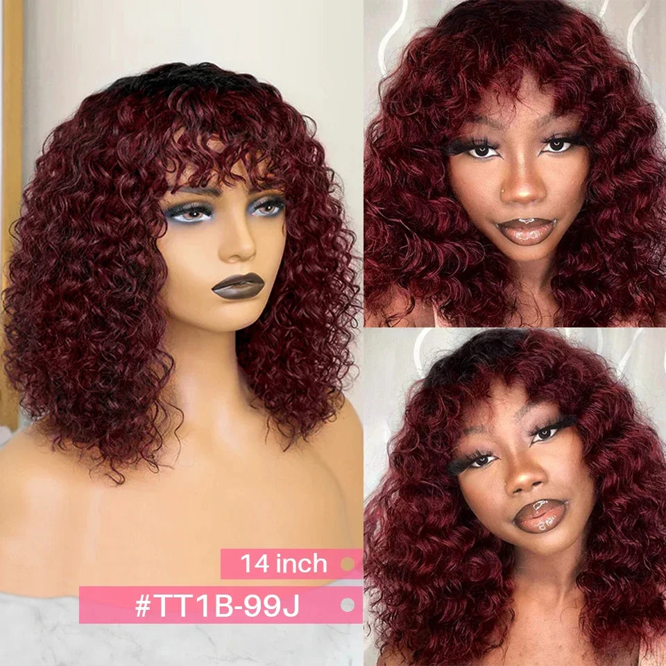 Rebecca Highlight Kinky Jerry Curly Wig | 200% Density Human Hair with Bangs
