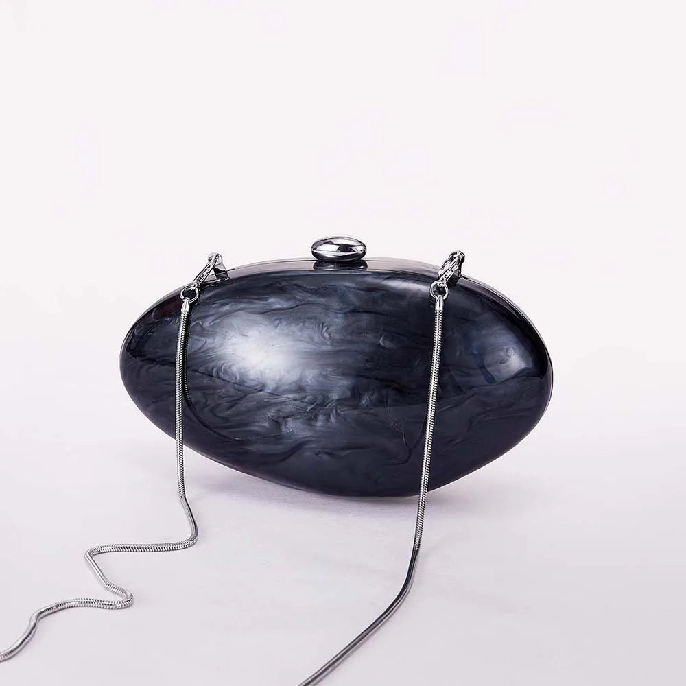 Oval Marble Beige Shell Acrylic Luxury Elegant Lady Evening Bag | Cute Handbag & Wedding Girl Female Mini Purse