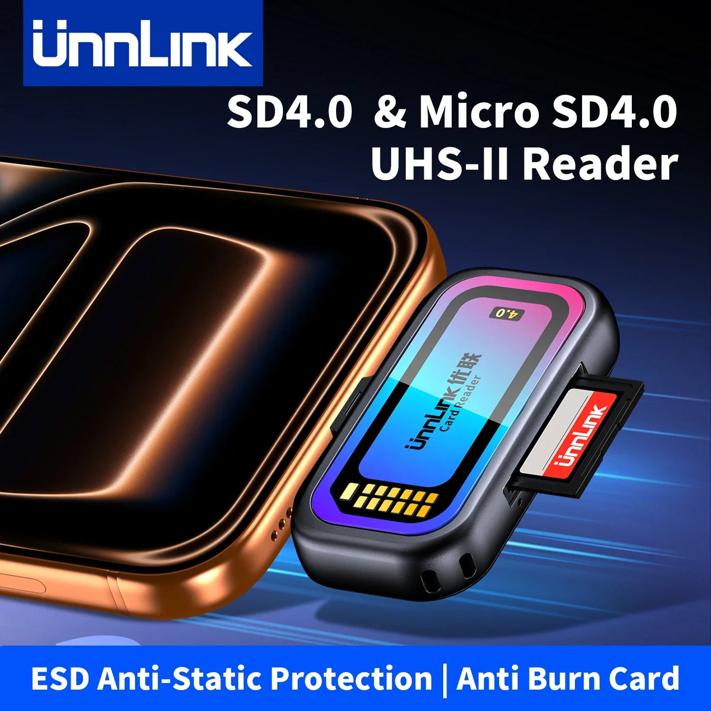 Unnlink SD & Micro SD 4.0 Card Reader UHS-II, USB-C to SD TF Memory Card Adapter for Mac iPhone 16/17 to Drone Action Camera