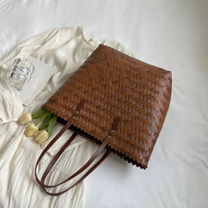 Summer Large Capacity Handbag Totes | Rattan Handmade Straw Shoulder Bags for Women (Travel Seaside Beach Bag - Bolsa Feminina)