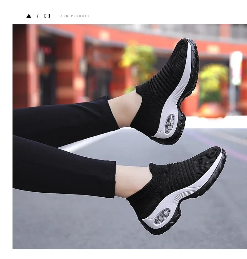 Women Sneakers Summer Fashion Black Sports Casual Shoes Breathable Mesh Lightweight Air Cushion Non-Slip Running Shoe Zapatillas