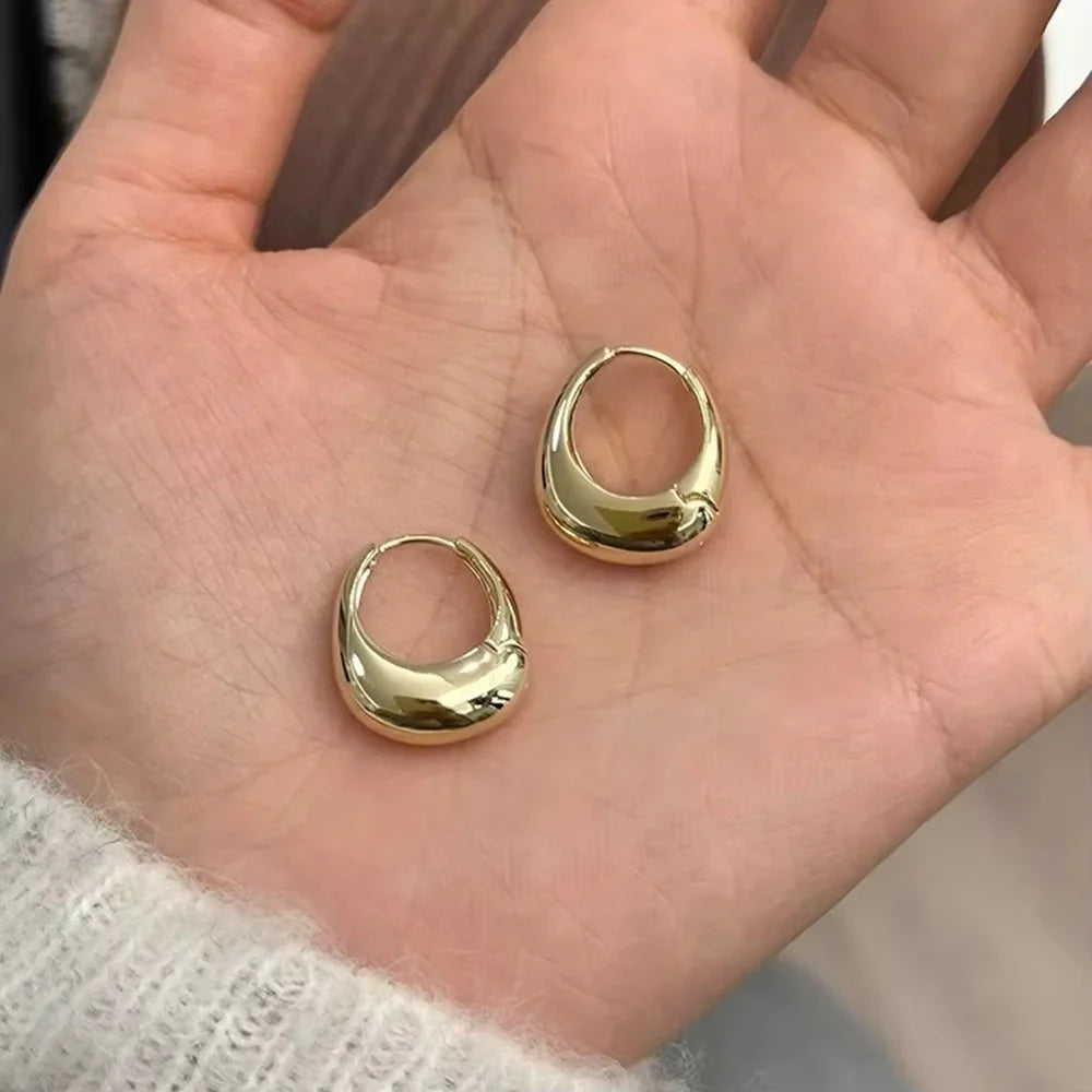Stainless Steel Smooth Metal Chunky Hoop Earrings for Women Fashion Round Circle Hoops Statement Earrings Trendy Jewelry