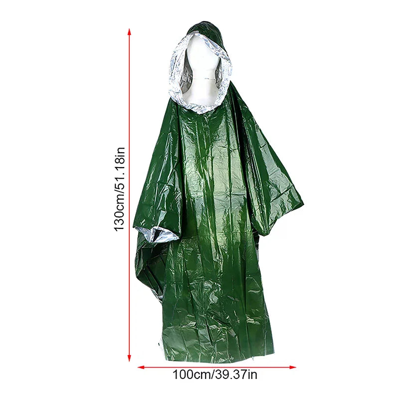 Waterproof Emergency Rain Poncho PE Thermal Blanket Raincoat Hooded Cover For Outdoor Camping Hiking Travel Motorcycle Rain Gear