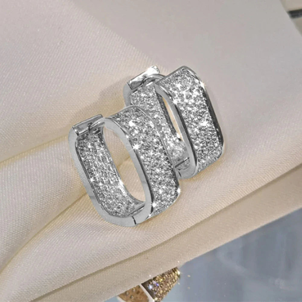 Classic Luxury CZ Korean Fashion Women's Earrings Metal Silver Gold Simple Exquisite Girls Popular Jewelry Accessories Selection