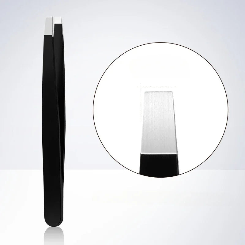 Stainless Steel Black Eyebrow Tweezer with Slant and Flat Point Beauty Tools for Eyelash Tweezer & Ingrown Hair Removal