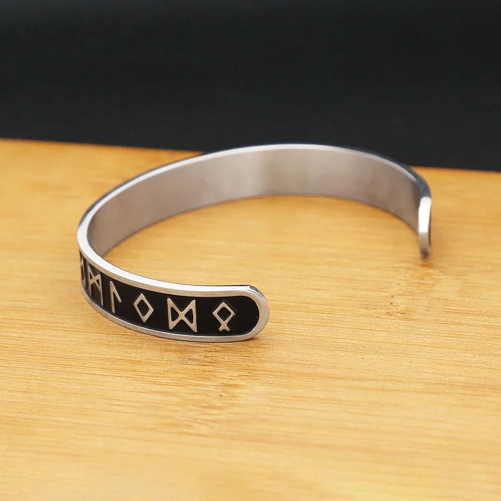 Vintage Nordic Vikings Rune Simple Bracelet For Men Women 316L Stainless Steel Fashion Opening Cuff Bangles Amulet Jewelry Gifts