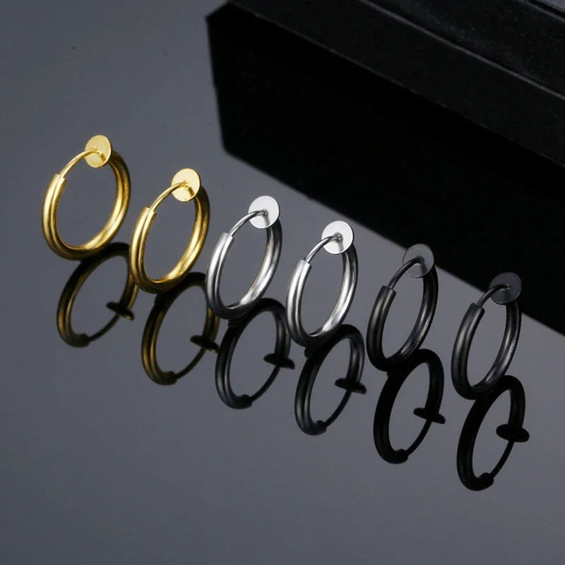 1 Pairs Fake Ear Clip Hoop Earrings for Men and Women Stainless Steel Painless Non Piercing Fake Earrings Jewelry Gifts