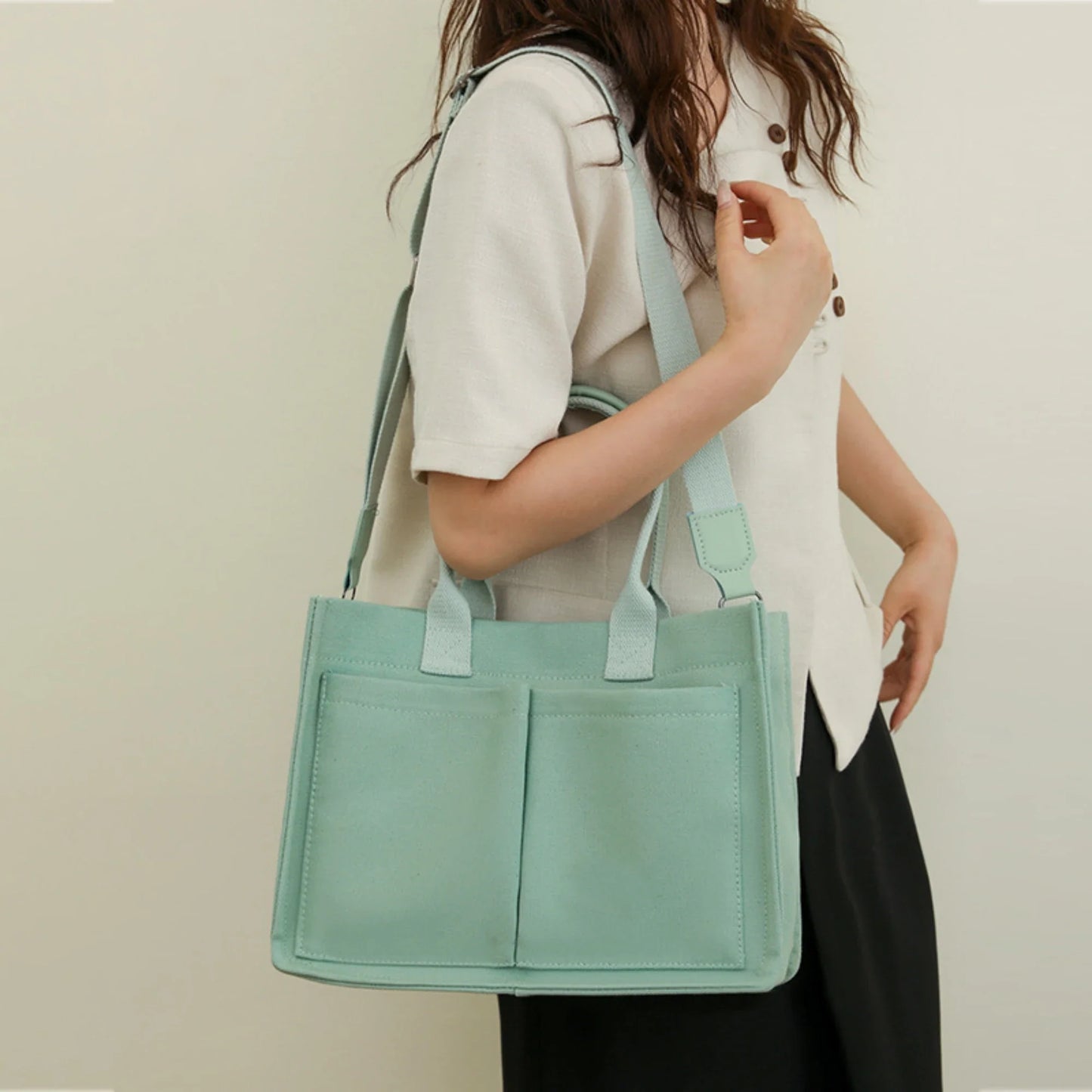 Large Canvas Tote Bag for Women with Pockets | Laptop Crossbody Purses & Everything Everyday Bag (Handbags for Work, Beach, Gym)