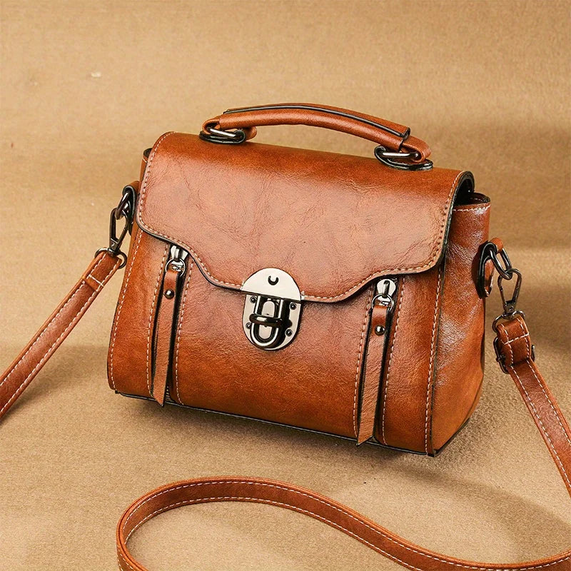 Vintage Turn-Lock Square Satchel Bag for Women | Classic PU Leather Shoulder & Crossbody Handbag (Everyday Tote, Secure Travel Purse)