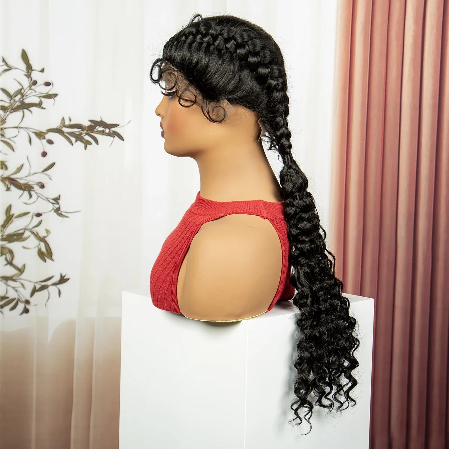 Curly Cornrow Twist Braids Wig | 13x1 T Part Lace | Water Wave | Black Women