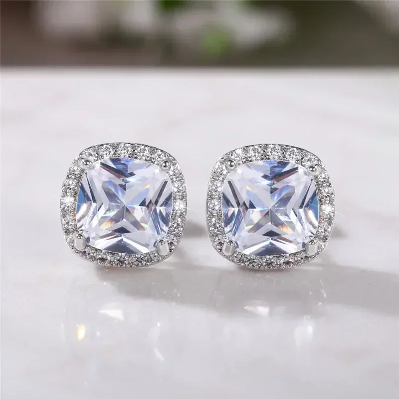 Huitan Classic Cushion Shape Stud Earrings with Brilliant Cubic Zirconia Stone Wedding Engagement Party Luxury Jewelry for Women