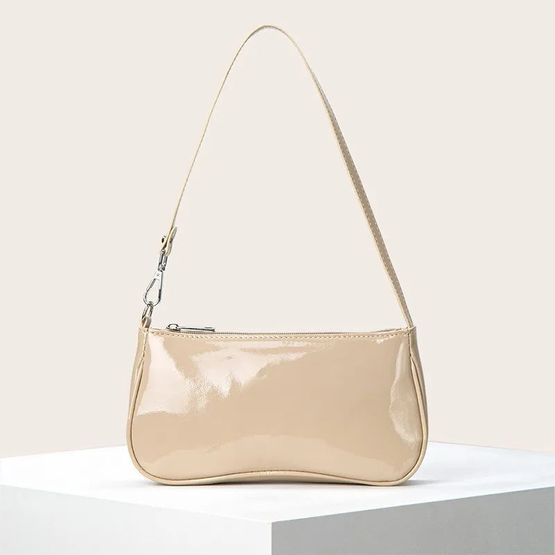 Retro Solid Color PU Leather Shoulder Bag | Fashionable Women's Casual Designer Hobo Underarm Handbag (Baguette Shape, All Seasons)