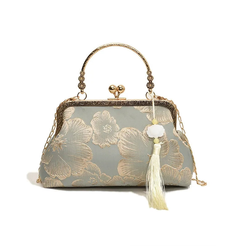 Chinese Style Embroidered Shoulder Bag | Elegant Handbag & Retro Small Square Bag (Wedding Party Luxury Designer Women's Evening Clutch)