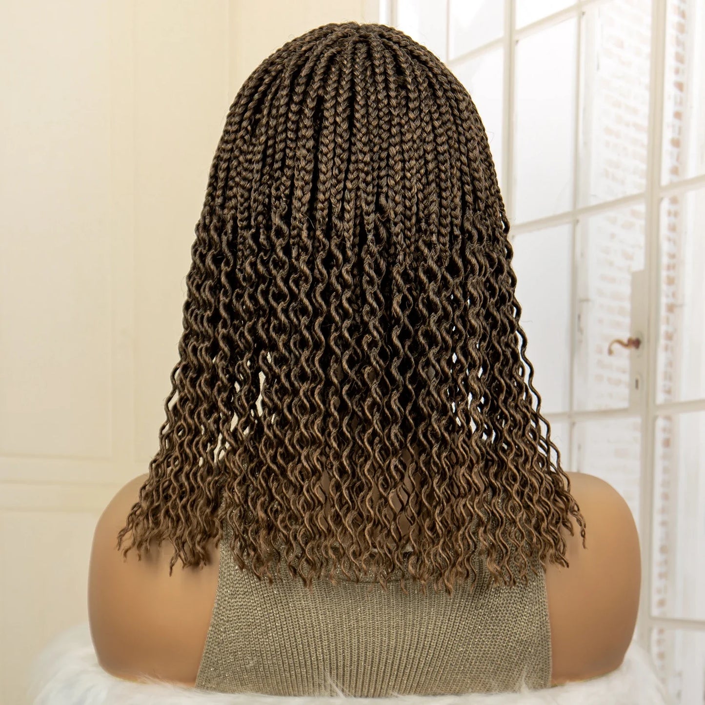 Short 14" Bob Braided Wig | Curly Knotless Box Braids | Synthetic Machine Made Wig | For Black Women
