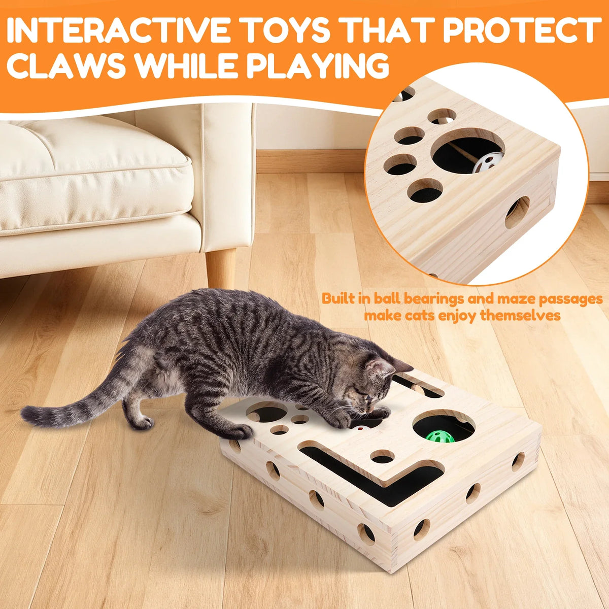 Cat Nail File Box Toy with Bell Ball and Sandpaper Inside Cat Scratch Puzzle Play Nail Care Interactive Pet Toy Stress Free