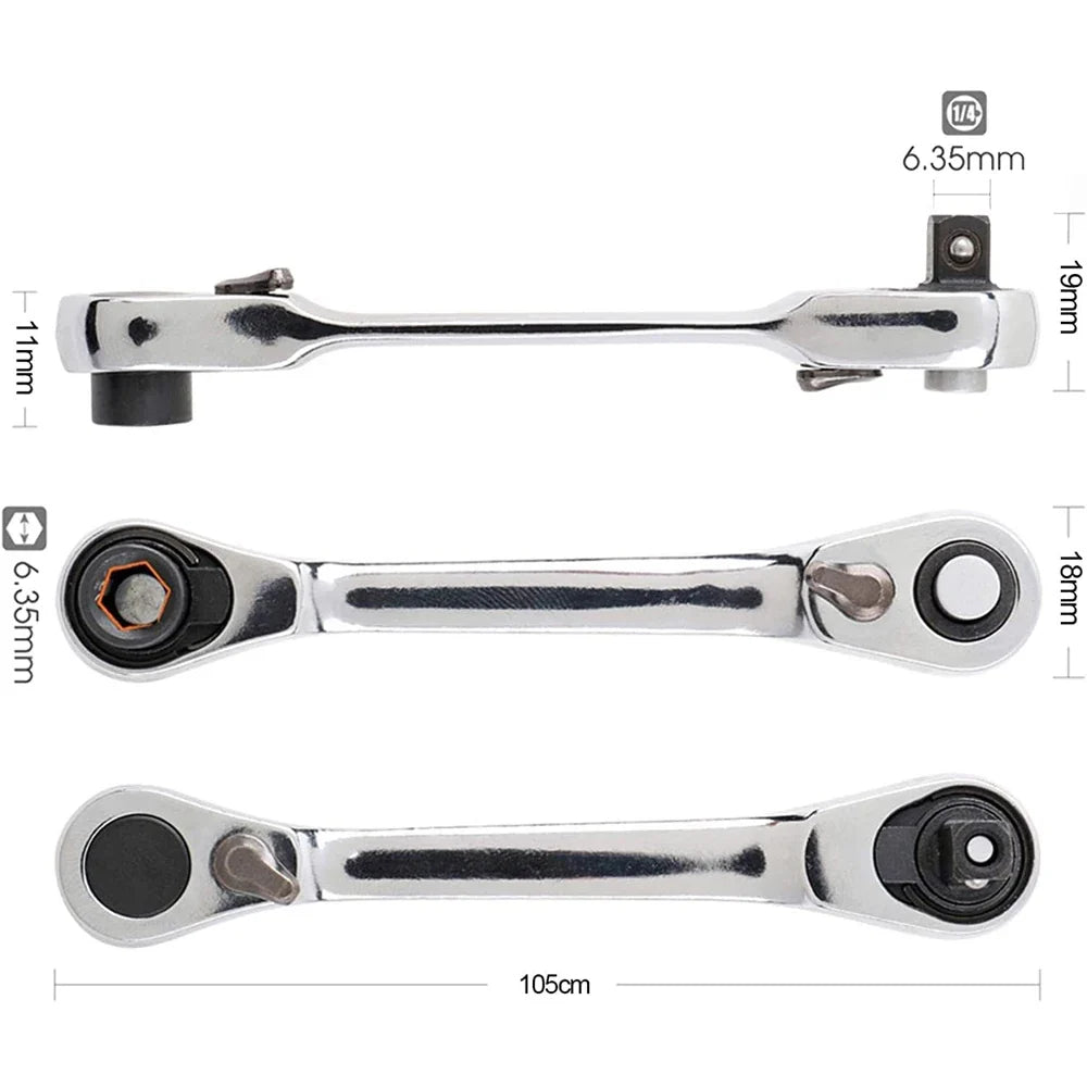 Mini Double Headed Ratchet Wrench 1/4 Inch Drive Socket Screwdriver Bit Driver Quick Release Ratchet Wrench Hand Tools
