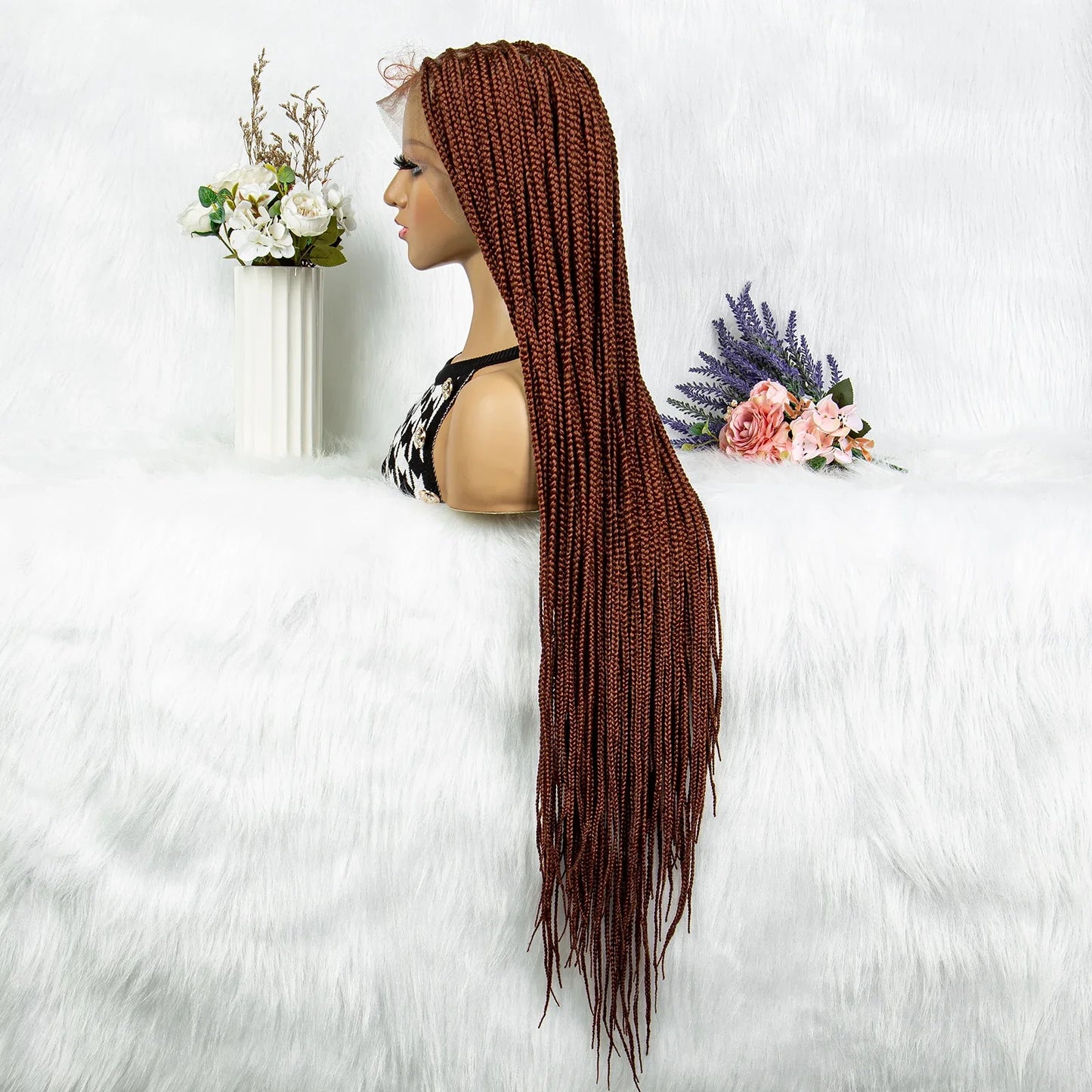 HD Full Lace Knotless Box & Cornrow Braided Wig | Transparent Lace | Synthetic Crochet Braids for Black Women