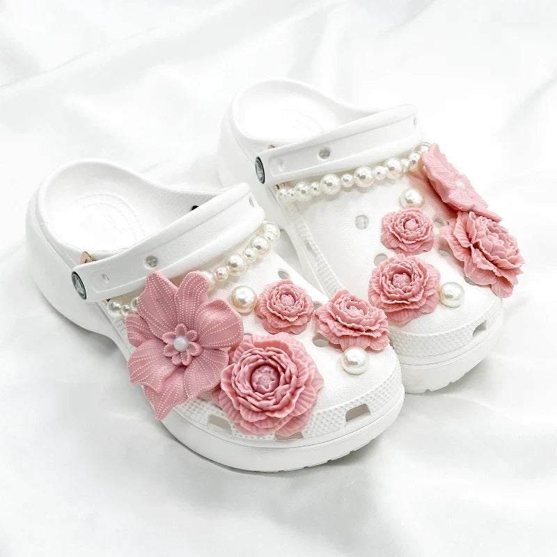 Cute Shoe Charms Set DIY Flower Hole Shoe Buckle Shoes Accessories 3D Flower Bouquet Bone White Hole Shoe Decorations For Women