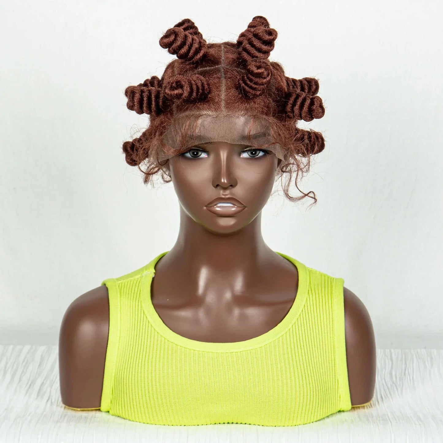 Short Cute 350 Color Bantu Knotless Braids Wig | Transparent Full Lace | Baby Hair