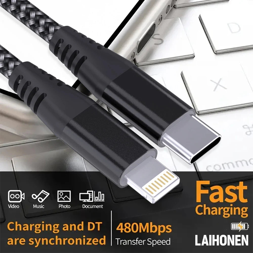 LAIHONEN 1 Pack MFi Certified USB C to Lightning Nylon Braided Fast Charging Cable 1M 2M 3M for iPhone 13 12 11 Pro Max