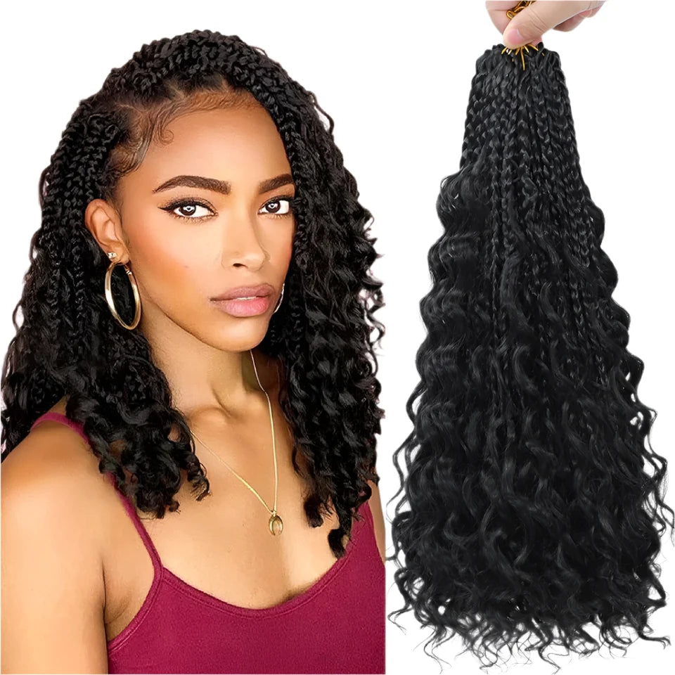 Ombre Goddess Box Braids Crochet Hair with Curly Ends | 14 Inch | 1-6 Packs