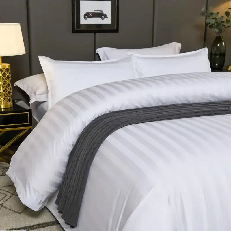 1set Luxury 100 Egypt Cotton Duvet Cover 5 Stars Hotel  Quilt Cover Pure Cotton Satin Strip Bed Line Duvet Case 2pcs Pillowcases