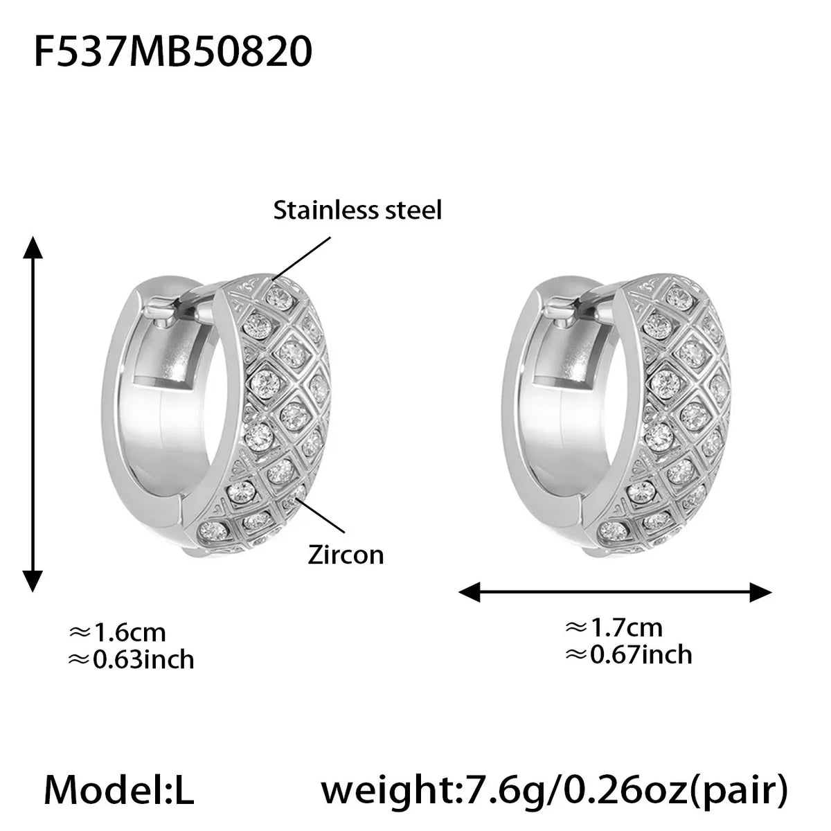 Liora Stainless Steel Zircon Women Hoop Earrings Metal Texture PVD Gold Plated Hypoallergenic Wedding Banquet Earrings Jewelry