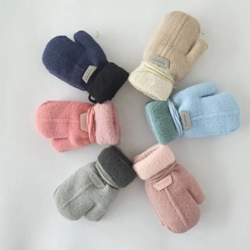 Autumn Winter Thicken Warm Children Gloves Knitting Mittens Baby Mittens Infant Toddler Soft Comfortable Thickened Winter Gloves