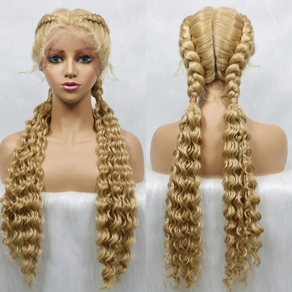 Curly Cornrow Twist Braids Wig | 13x1 T Part Lace | Water Wave | Black Women